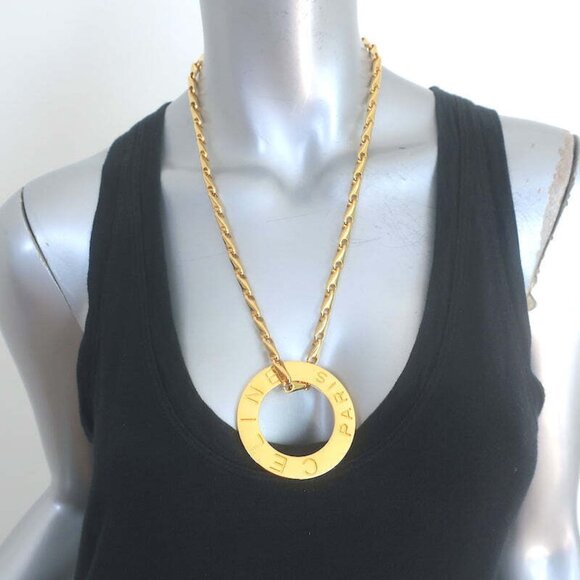 Vintage Celine Logo Disc Pendant Necklace Gold - Picture 1 of 4